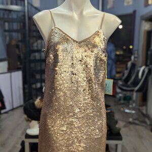 Blush Gold Sequin Faux Fur Dress